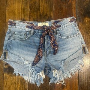 We The Free Blue Distressed Jean Shorts